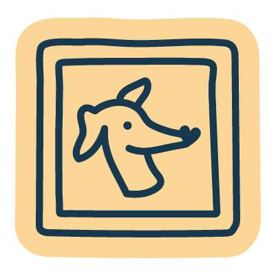 Illustration of a greyhound inside a picture frame in hand-drawn style
