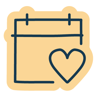 Calendar and heart in hand-drawn style