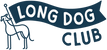 Logo of Long Dog Club with a greyhound holding a flag.