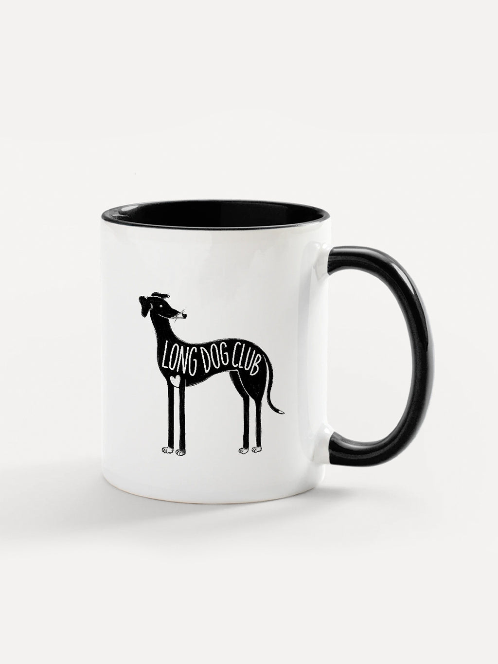 Black greyhound mugs for sighthound lovers with coloured handle and inside