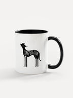 Black greyhound mugs for sighthound lovers with coloured handle and inside