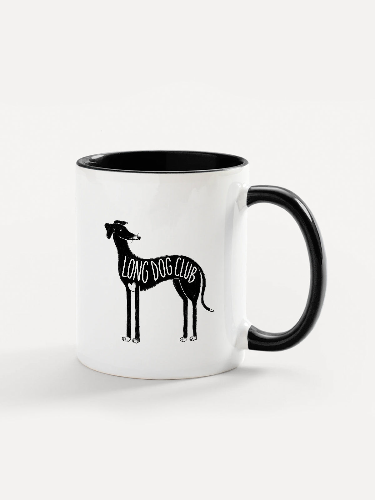 Black greyhound mugs for sighthound lovers with coloured handle and inside