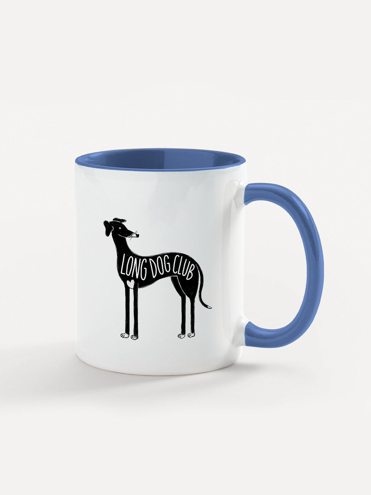 Blue Long Dog Club mug with sighthound illustration