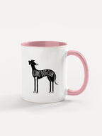 Pink Long Dog Club mug with whippet illustration