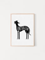 Greyhound print and wall art illustrated by Kayley Woods for Long Dog Club