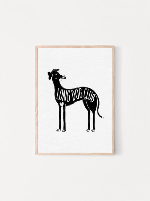 Greyhound print and wall art illustrated by Kayley Woods for Long Dog Club
