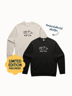 Two sweatshirts, one beige and one black, with 'Long Dog Club' logo on a white background with "limited edition" label