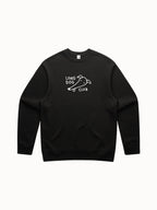 Black sweatshirt with embroidered greyhound design with text labels "limited edition" and "embroidered design"