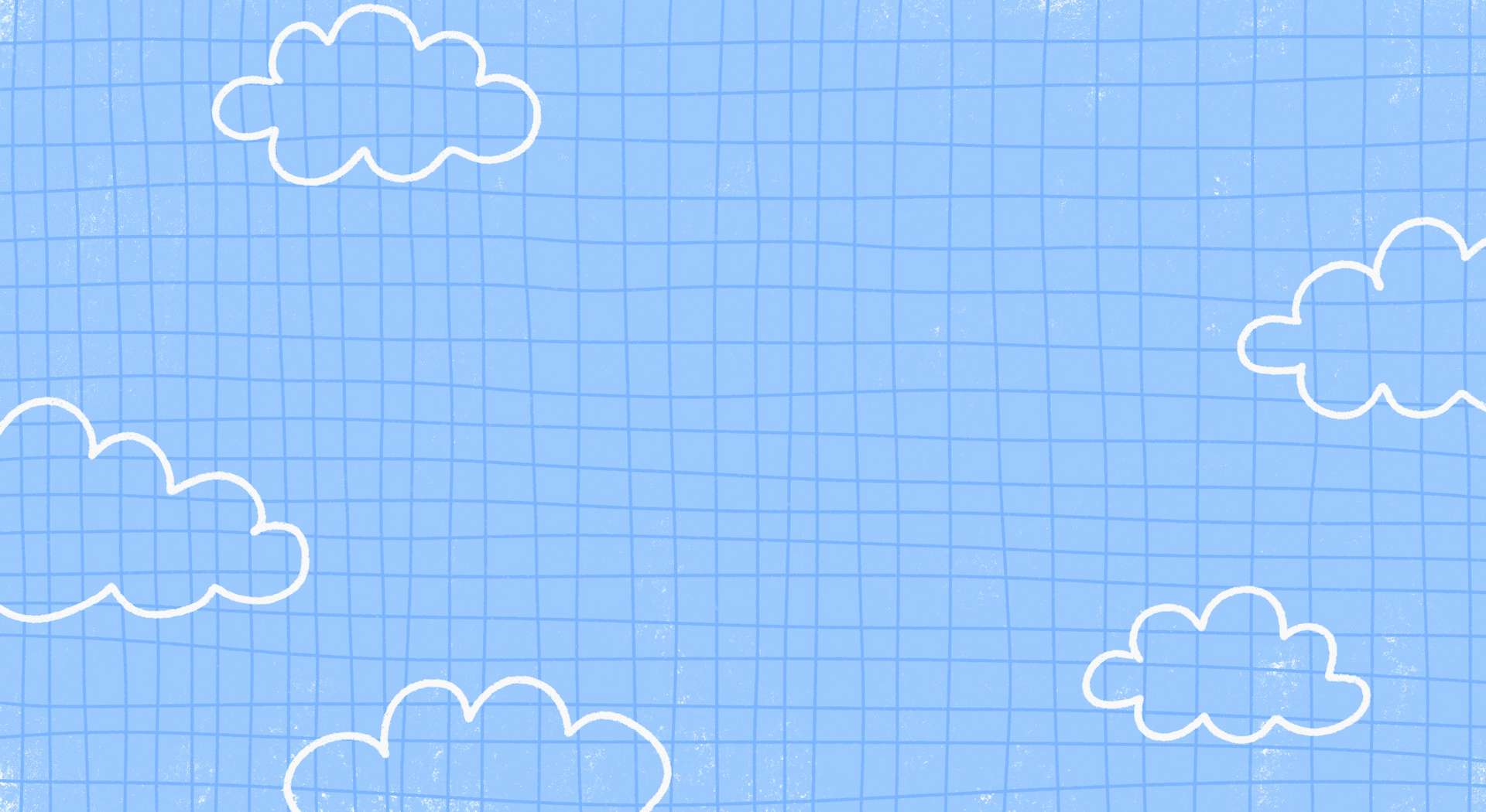 Hand drawn grid pattern with white clouds on a blue background